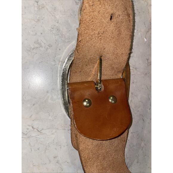 Vintage Tan LEATHER BELT Retro Boho SouthwesternSwirled ROUND BUCKLE WOMEN'S S-M - Picture 4 of 10